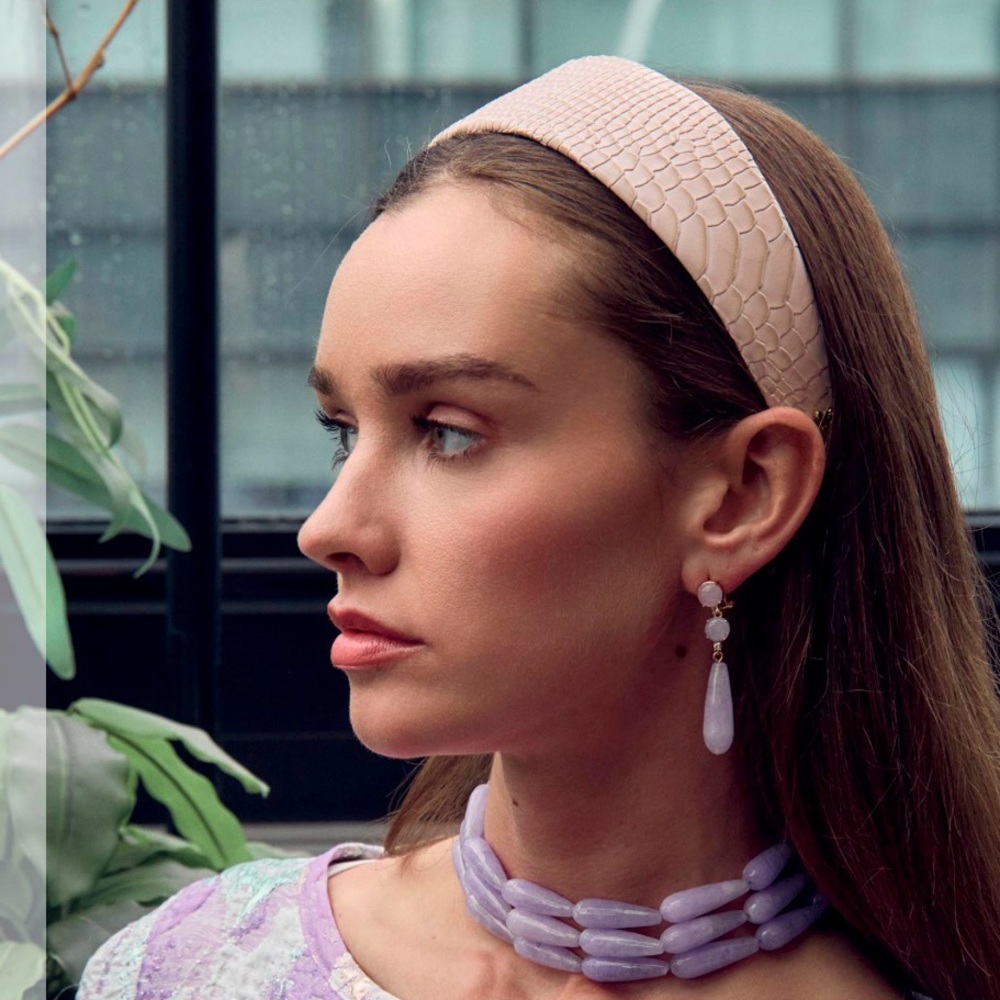 Lele Sadoughi Ivory Croc-Embossed Wide Headband